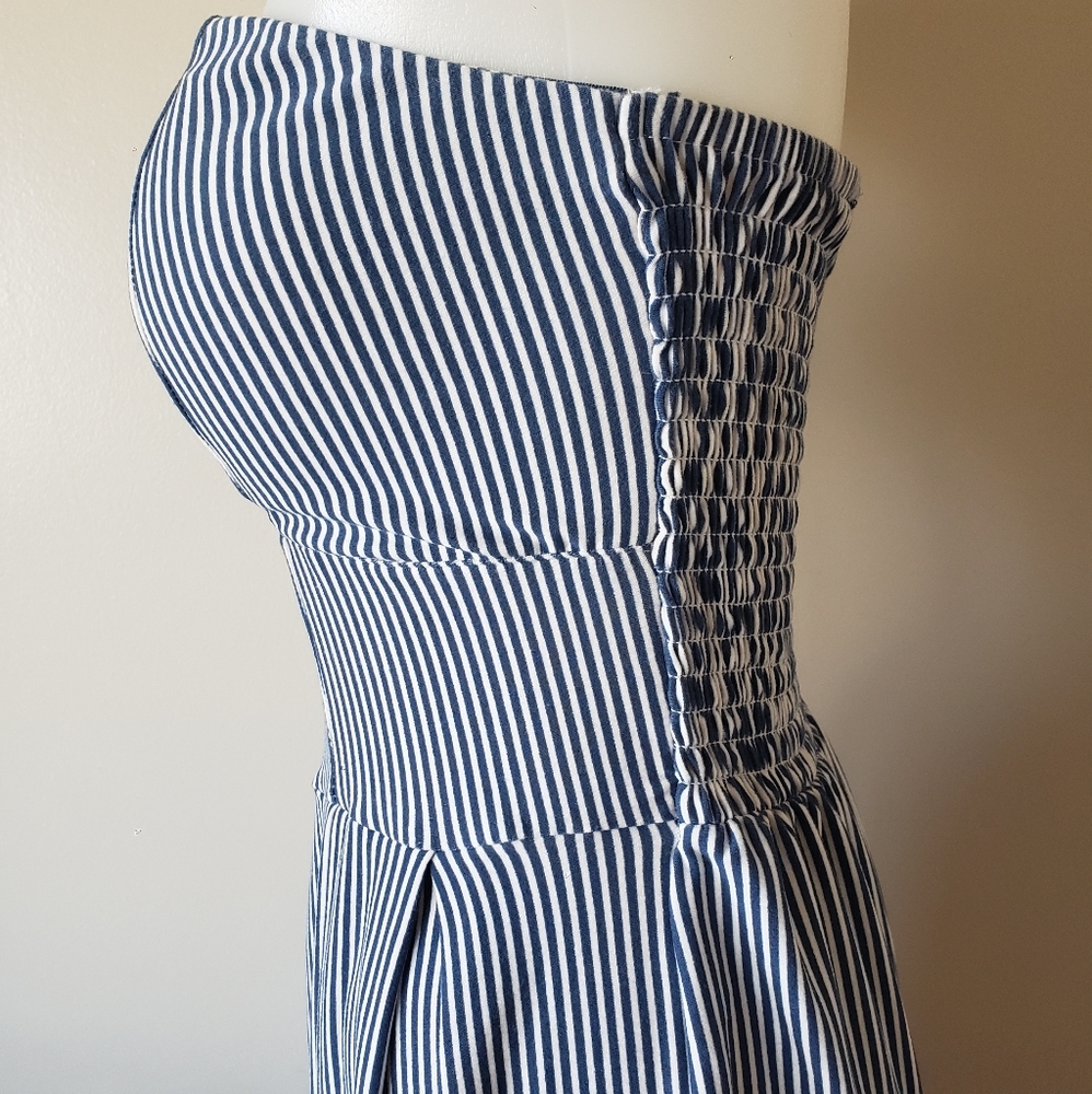 Blue Striped Floral Dress with Removable Straps - Picture 12 of 16